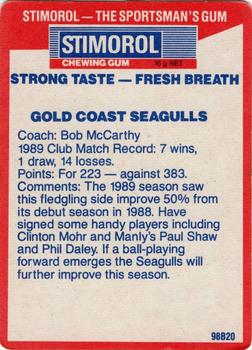 1990 Stimorol NRL #57 Crest - Seagulls Back